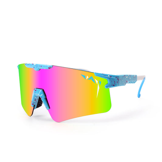 Multicolored sunglasses with a white background