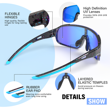 Adjustable anti-slip nose pads and ergonomic frame of Cycling Sport Sunglasses for comfort and stability