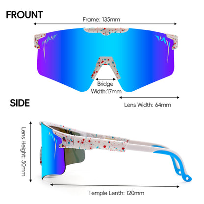 Sunglasses with measurements on a white background