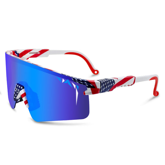Sunglasses with American flag design on a white background